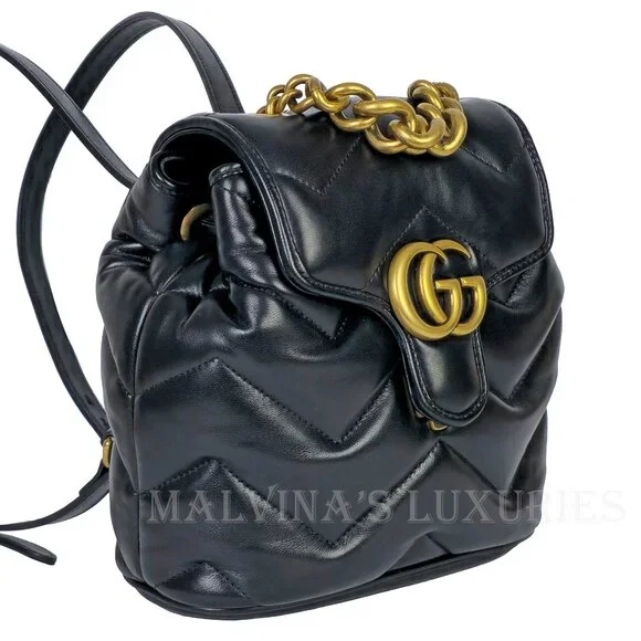 GUCCI BAG 777253 GG MARMONT LOGO BACKPACK BLACK QUILTED LEATHER - Picture 8 of 16
